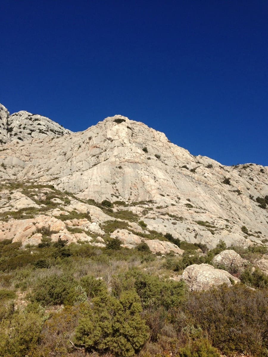 The Carrière sector of Sainte-Victoire seen from the scrub on the walk-in from the road.
