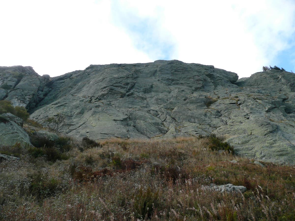The Chéserys slabs seen from the slopes below.