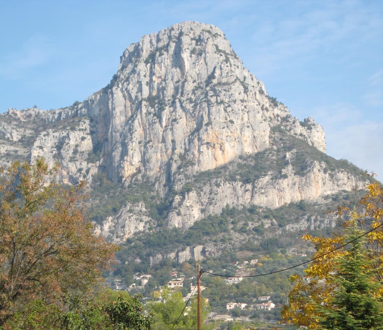 The Grande Face of the Baou de Saint-Jeannet seen head-on from the valley below.