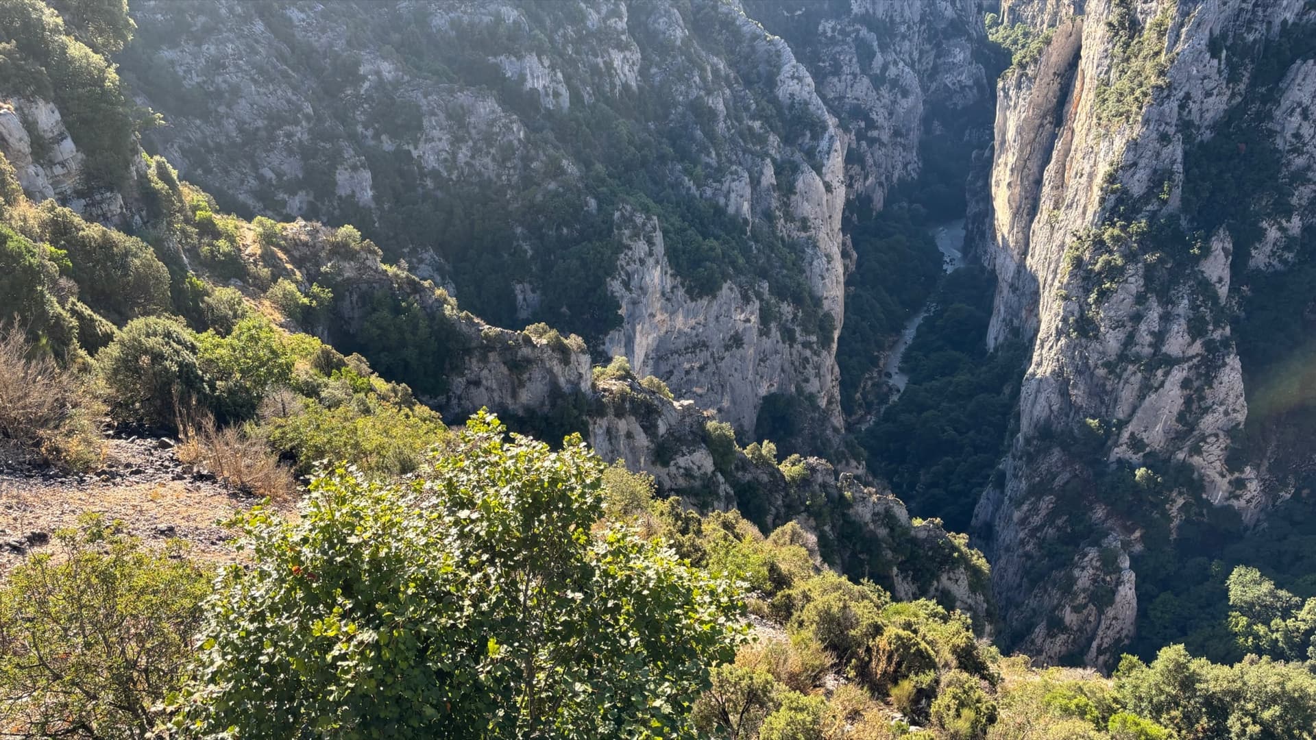 The Imbut gorge from the Maugué belvedere: the Arête de l'Herbetto is the narrow rib in the gorge below; the photographer does not mark which one.