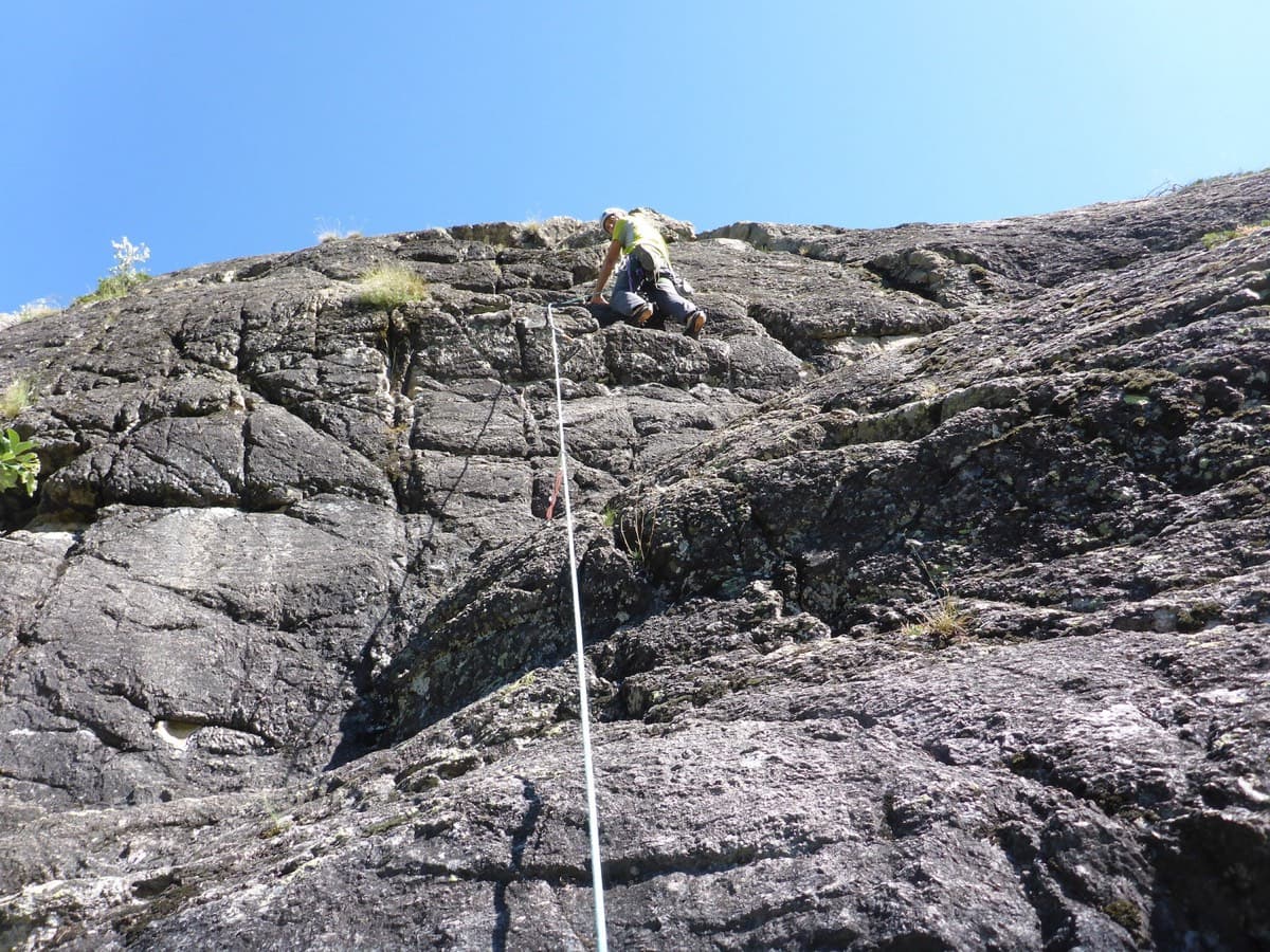 Climber on pitch 3 or 4 of Les Pets des Rupricaprins, La Draye, Ailefroide