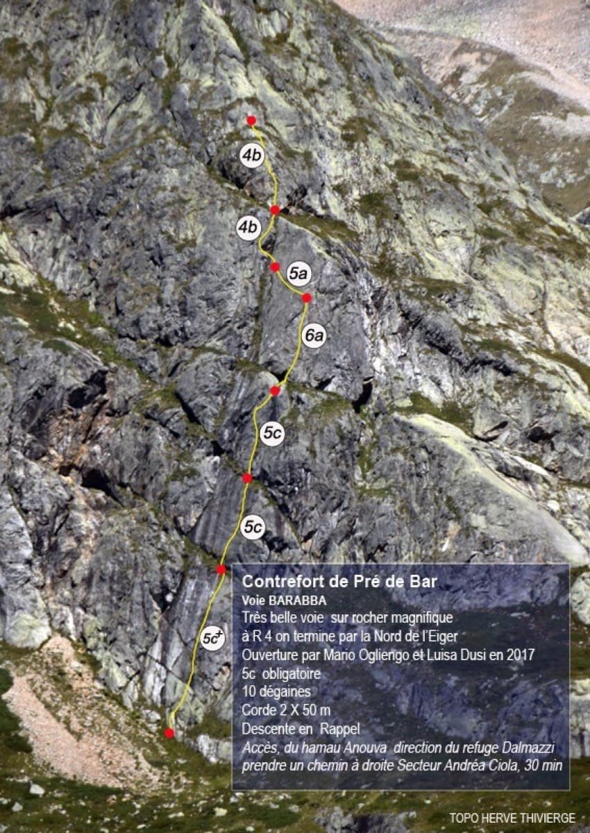 Topo of Barabba on the Contrefort de Pré de Bar, Val Ferret