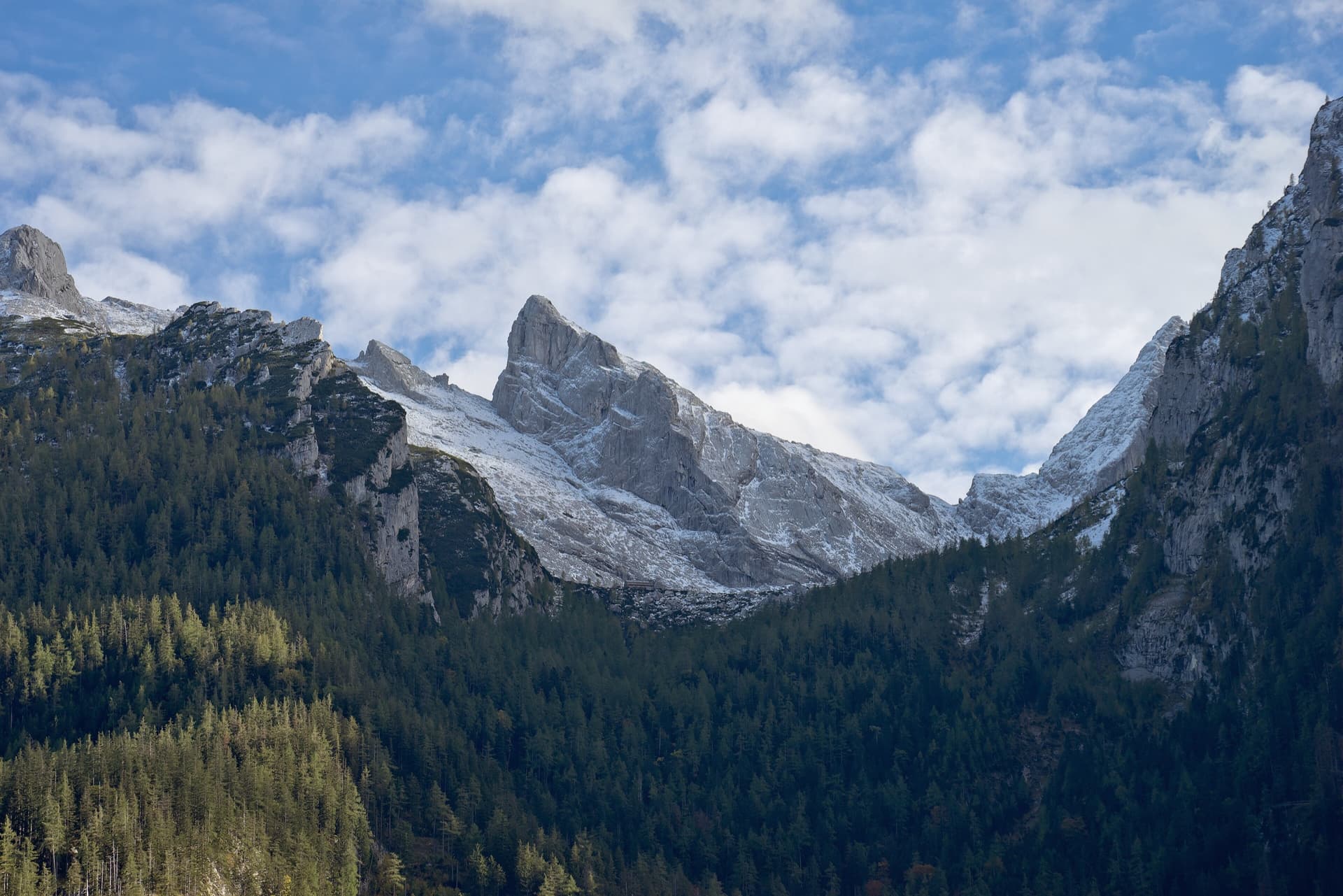 The Schärtenspitze seen from the north-west; the slab routes above the Blaueishütte climb this side of the mountain