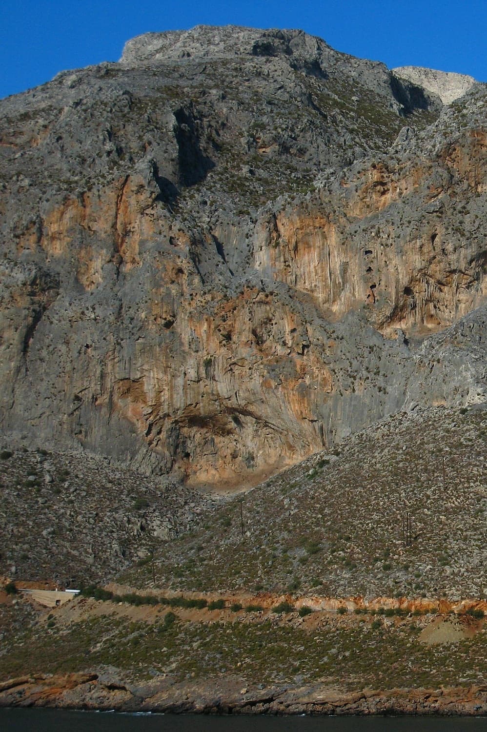 The Arhi cliffs above Arginonta bay on Kalymnos; Regensburg is at the far right-hand end of the sector