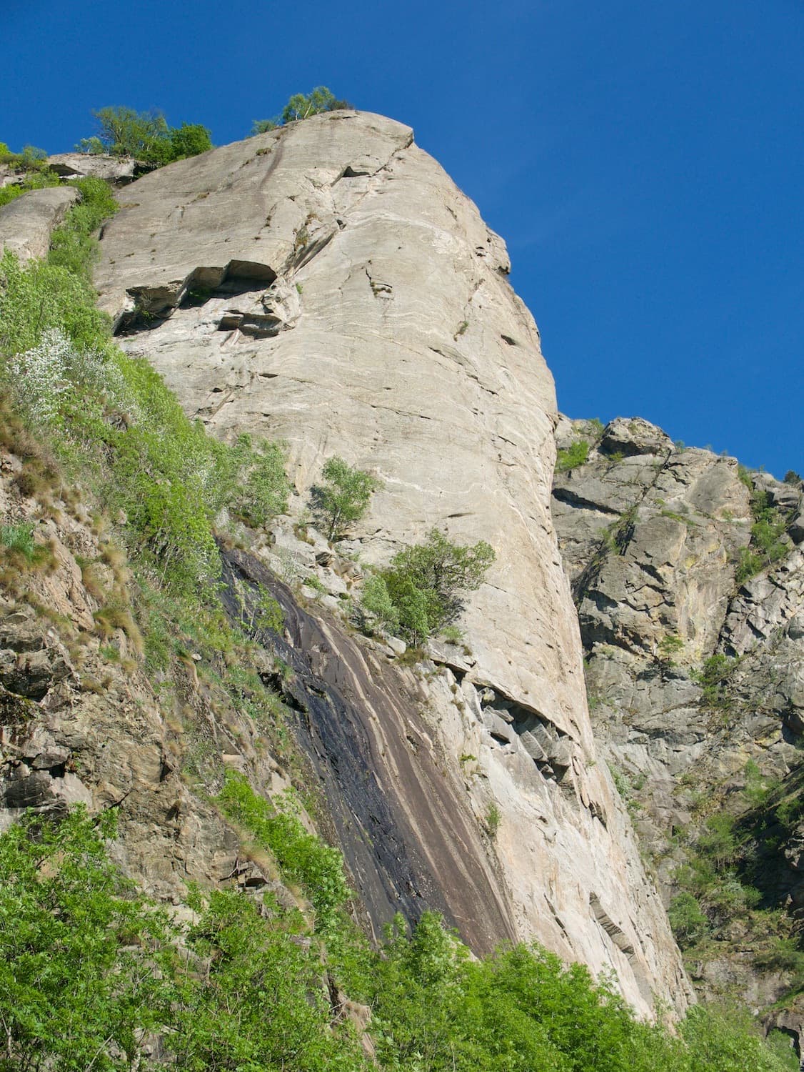 The compact gneiss of the Pilastro Lomasti above Arnad, seen from below