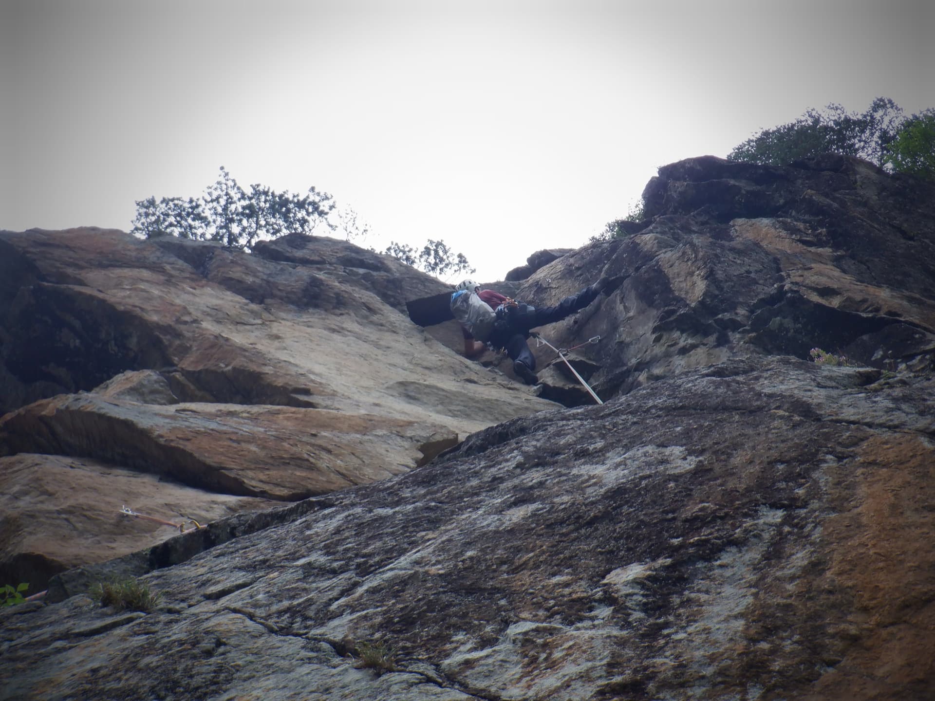 Just below the hard moves of the final corner on Südwind, Nösslachwand
