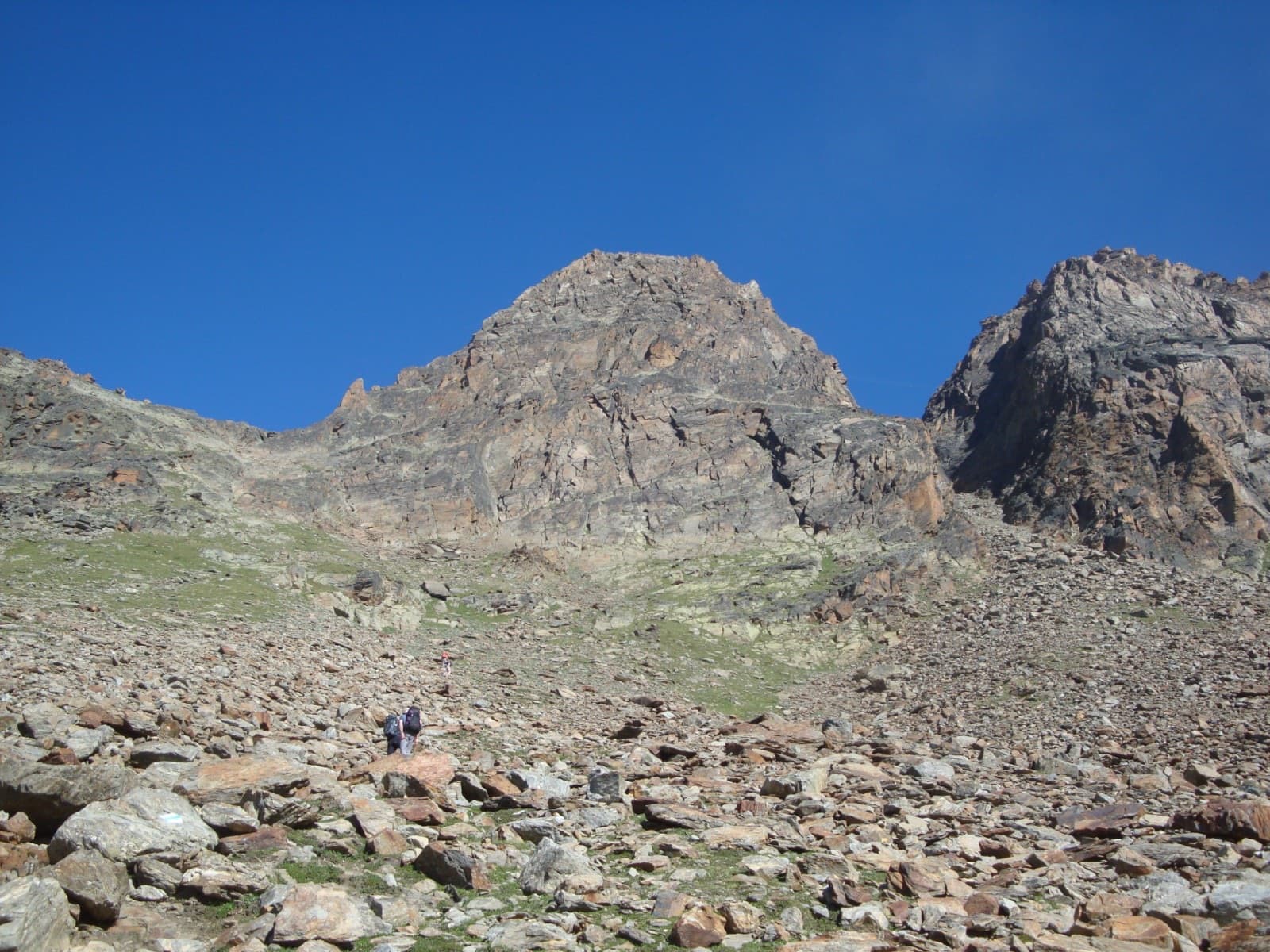 The Jegihorn (3206 m) from the approach above Kreuzboden. MaRoCa climbs a subsidiary ridge low on its south-east side; the line is not marked