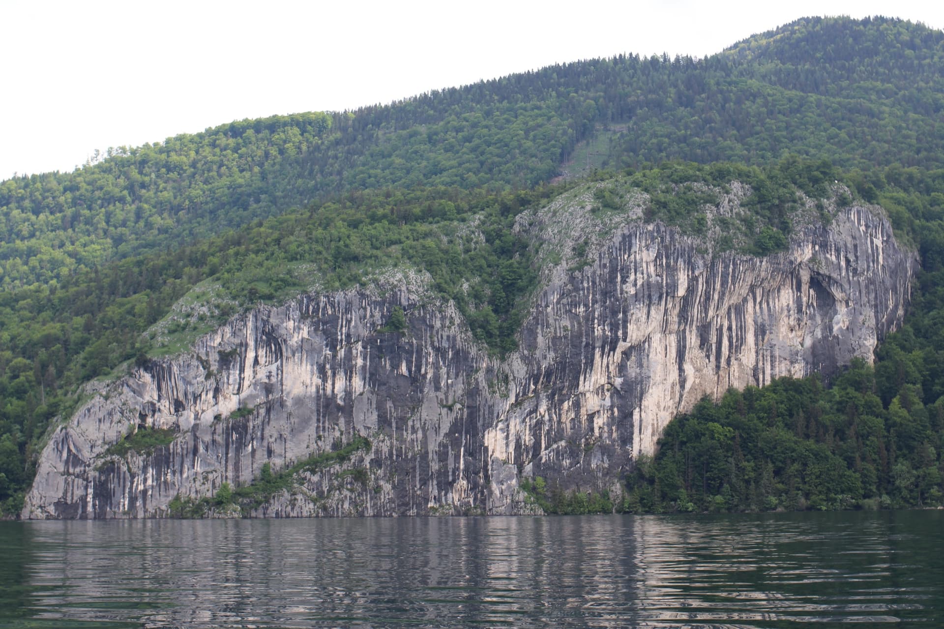 The Falkensteinwand rising from the Wolfgangsee, seen from the lake
