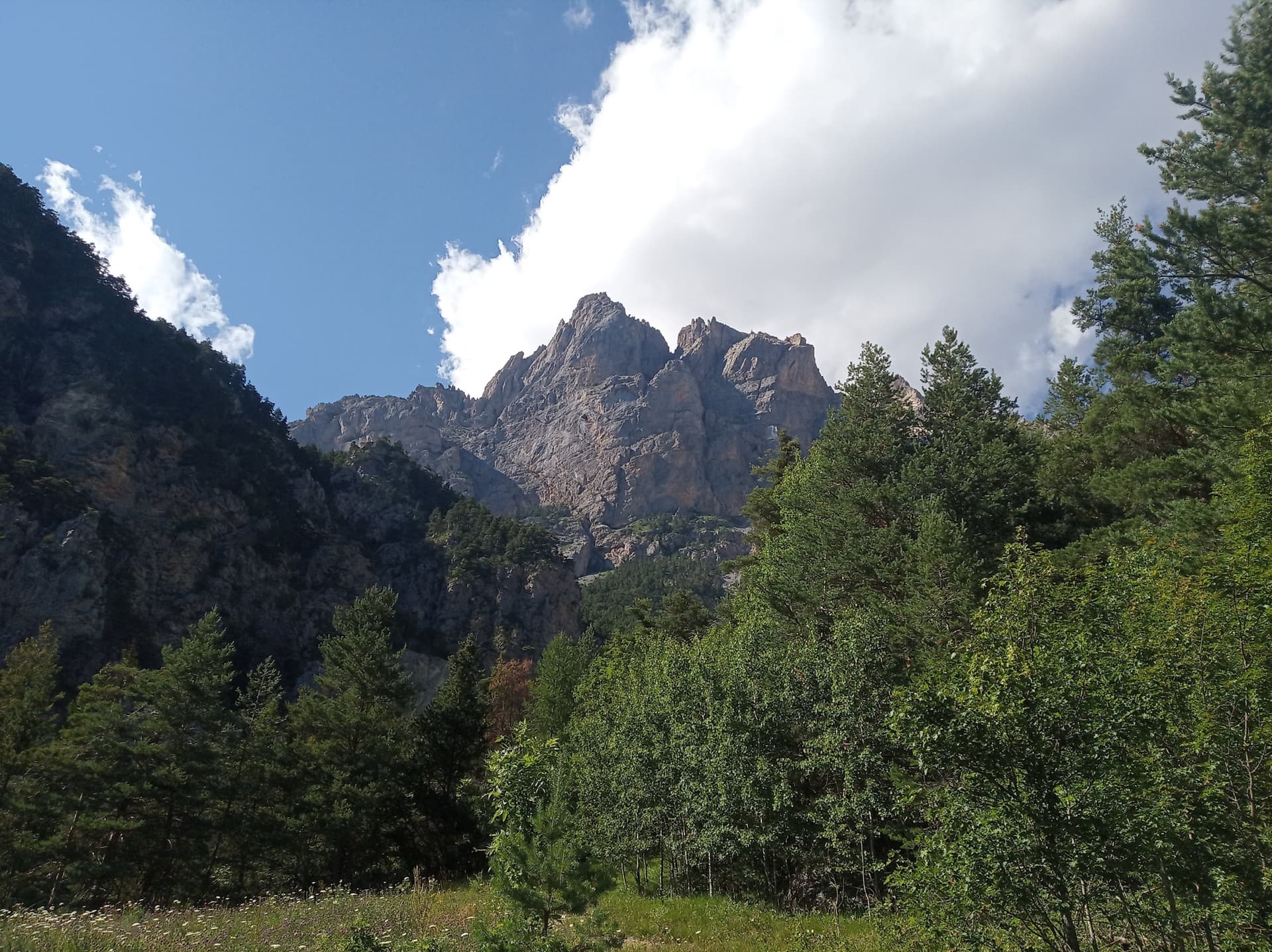 The Tête d'Aval de Montbrison from the valley; the southern buttresses are on the left