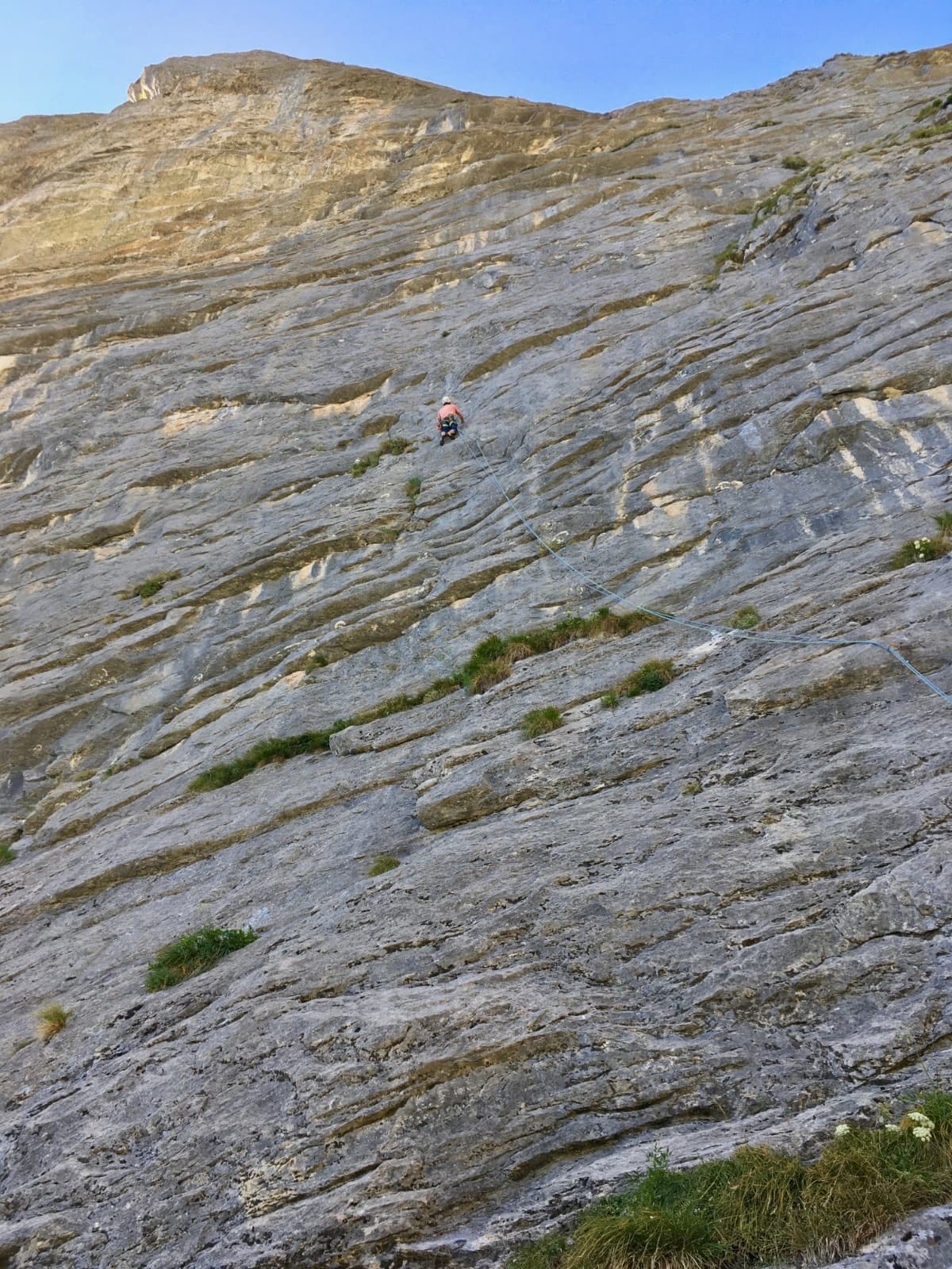 A climber on the long first pitch of Tintangel