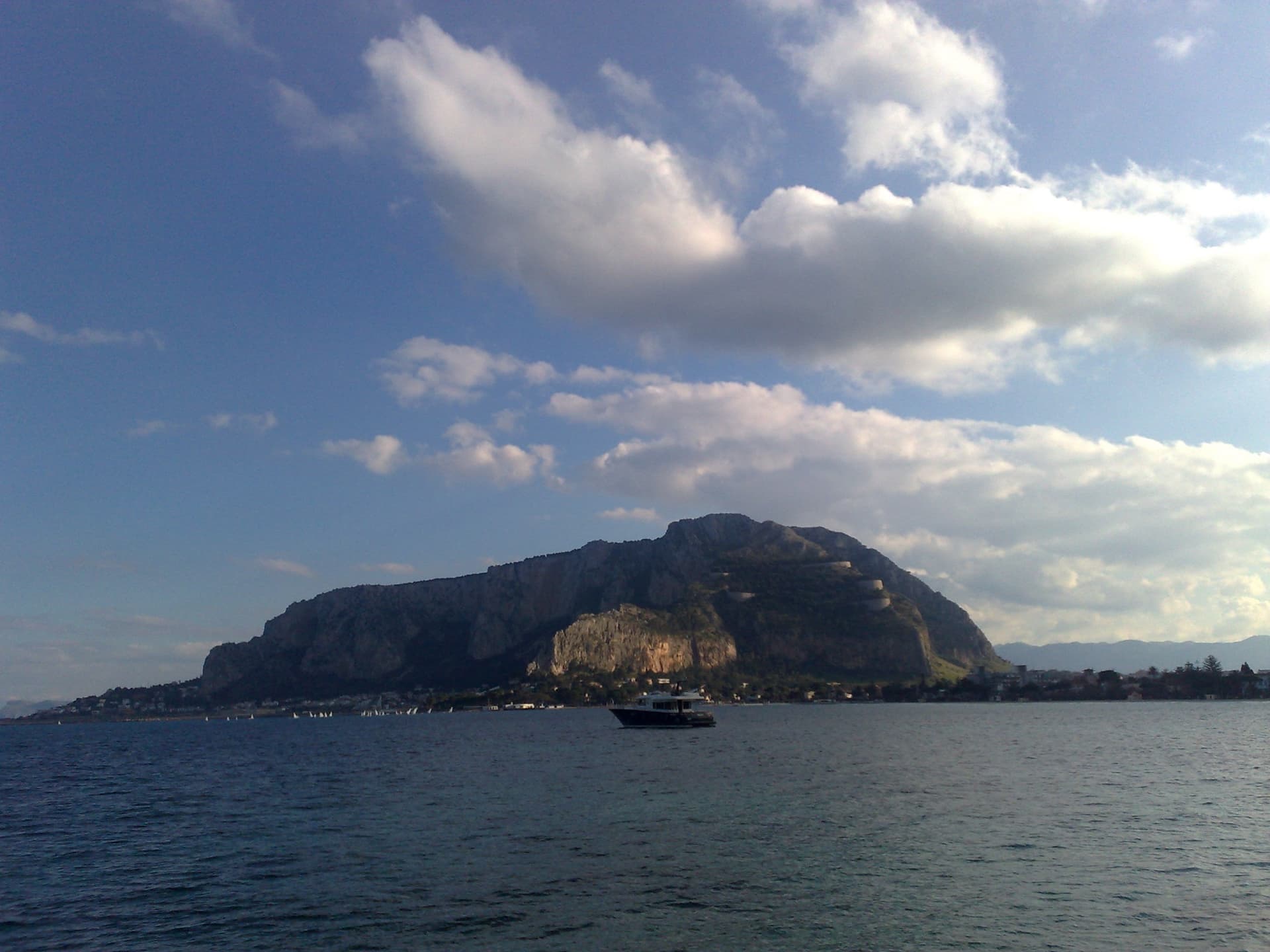 Monte Pellegrino seen from Mondello; the Addaura north wall is on the far side of the headland