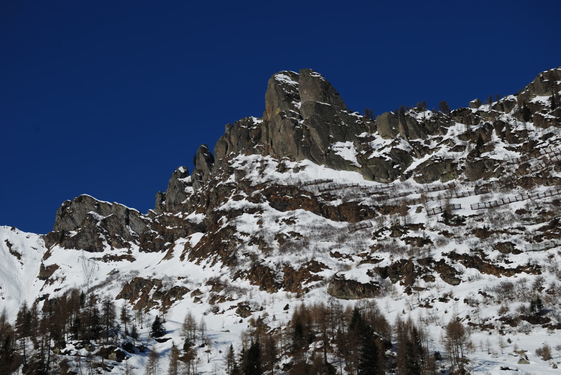 The Rocca di Pescegallo (Denti della Vecchia) in winter, seen from the Pescegallo pistes