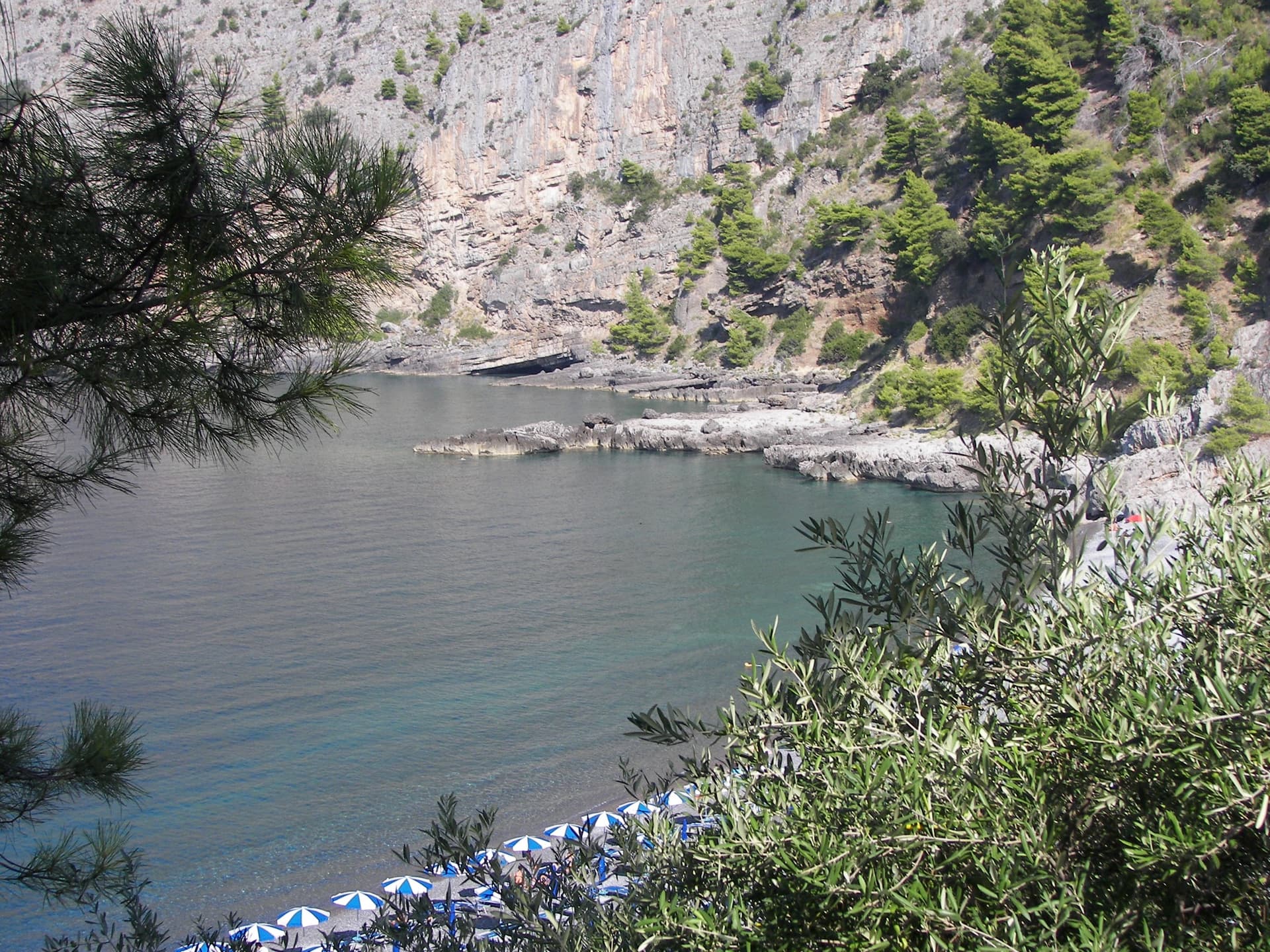 Sea cliffs at Acquafredda di Maratea; the route is on the cliffs north of the village and is not shown